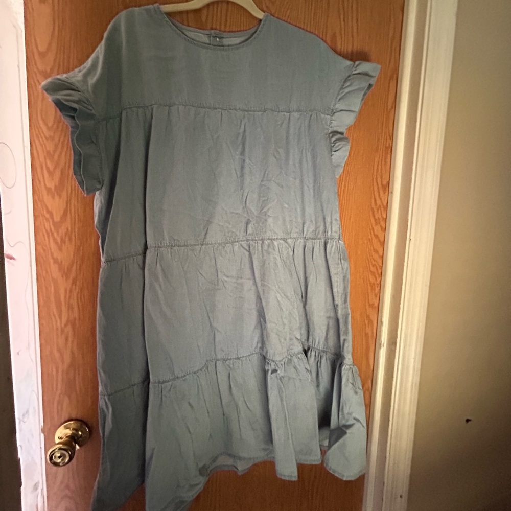Blue Smocked Flutter Sleeve Sundress